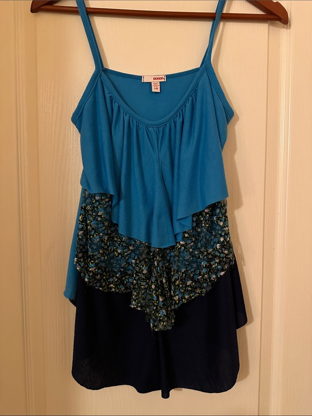 BONGO Teal Floral-Accented Navy Layered Cami
